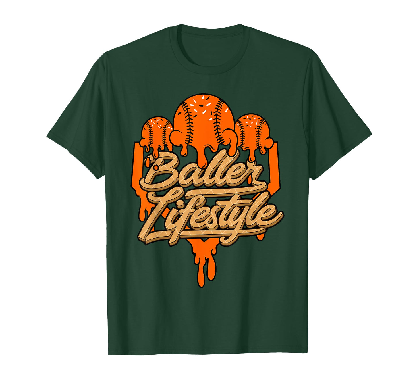 Baseball Lifestyle Home Plate Orange Ice Cream Drip Men Boys T-Shirt