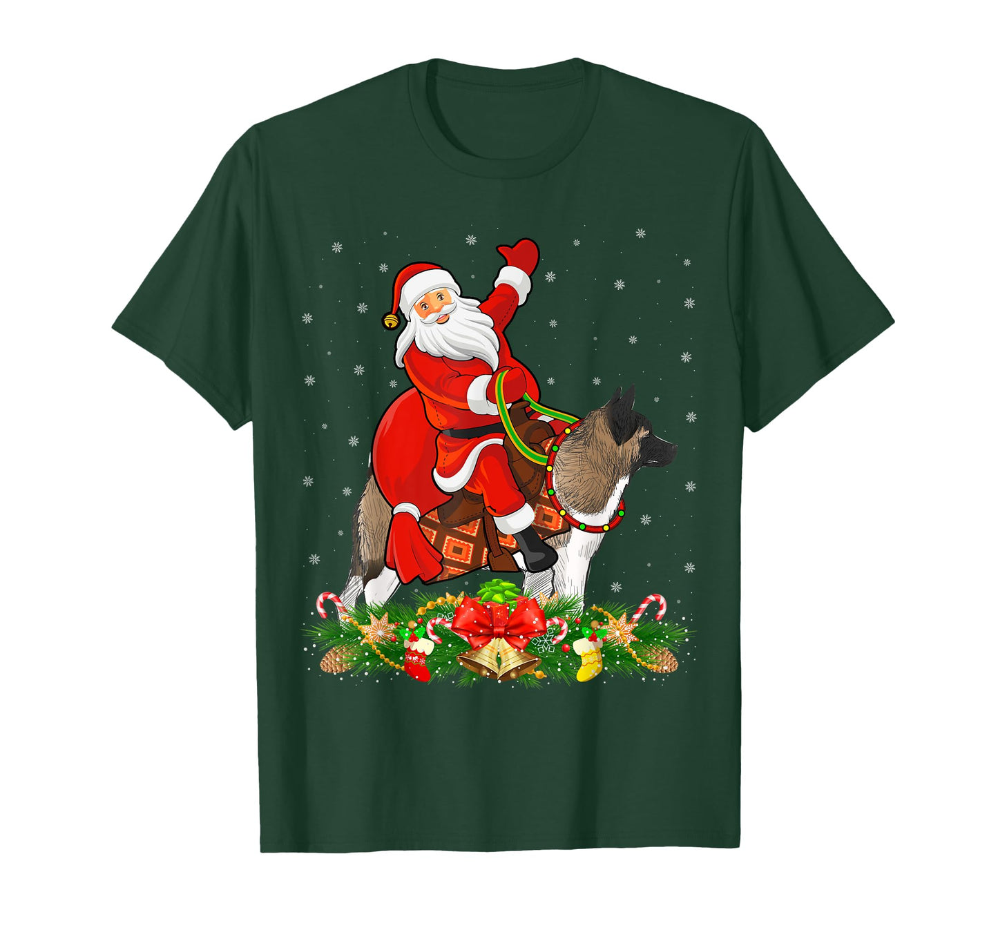 Xmas Decor Funny Santa Riding Akita Dog Christmas T-Shirt