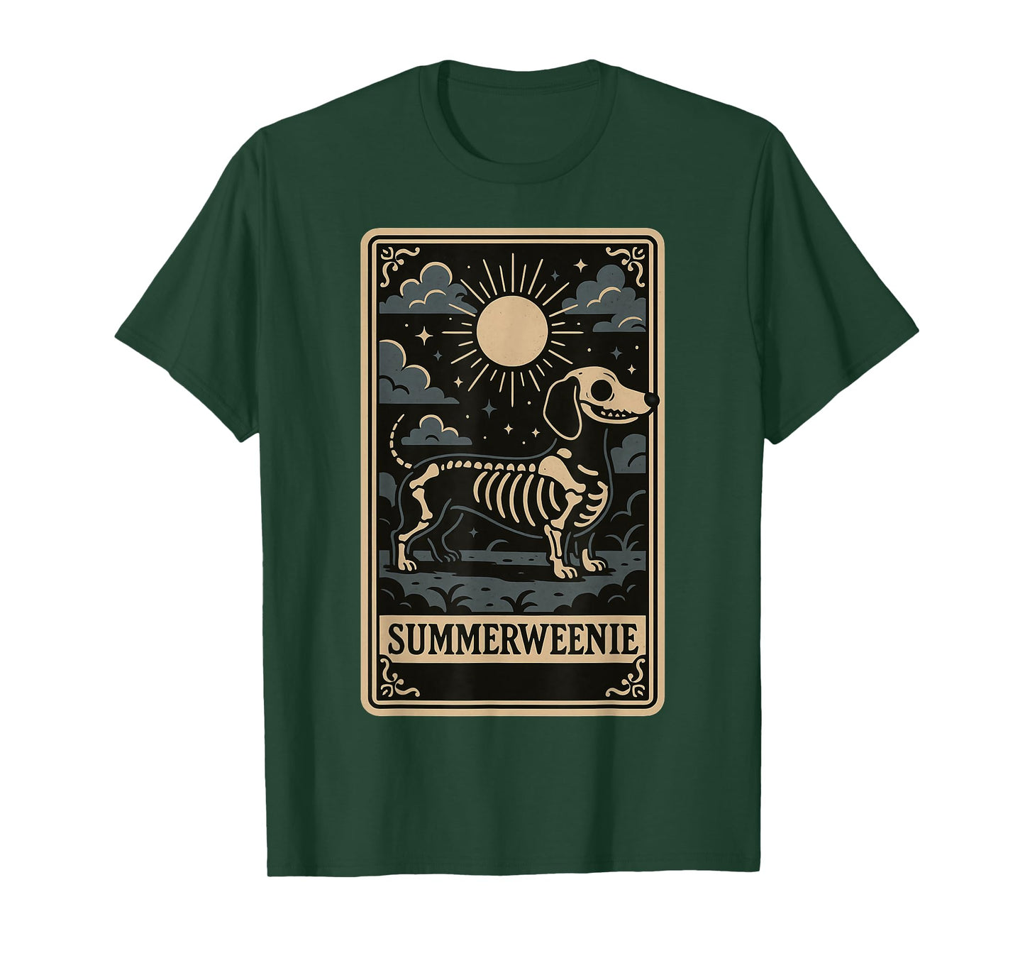 Dachshund Skeleton Summerween Dog Art Vintage Style T-Shirt
