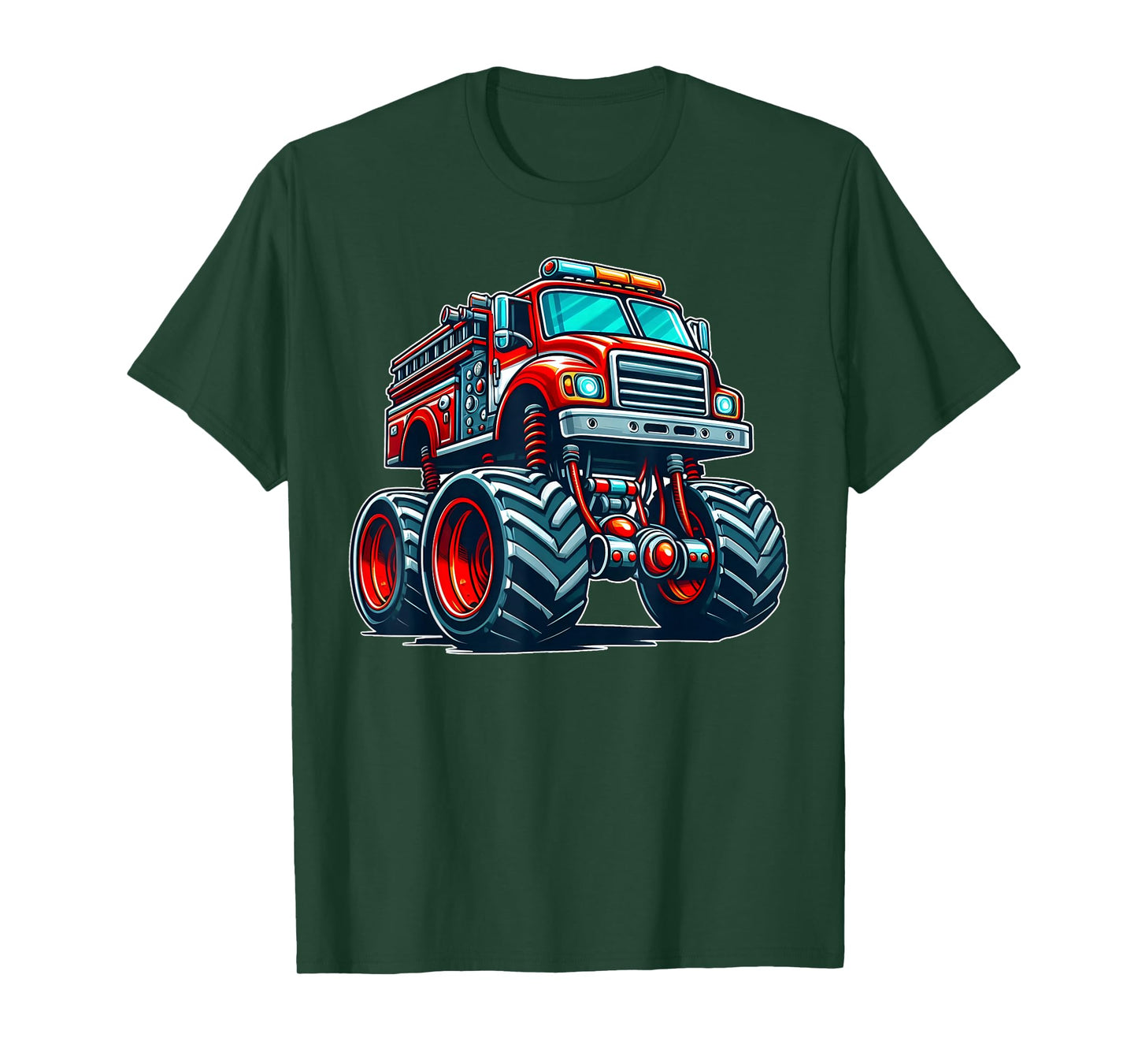 Big Wheels Fire Truck Firefighter Kids Boys Monster Truck T-Shirt