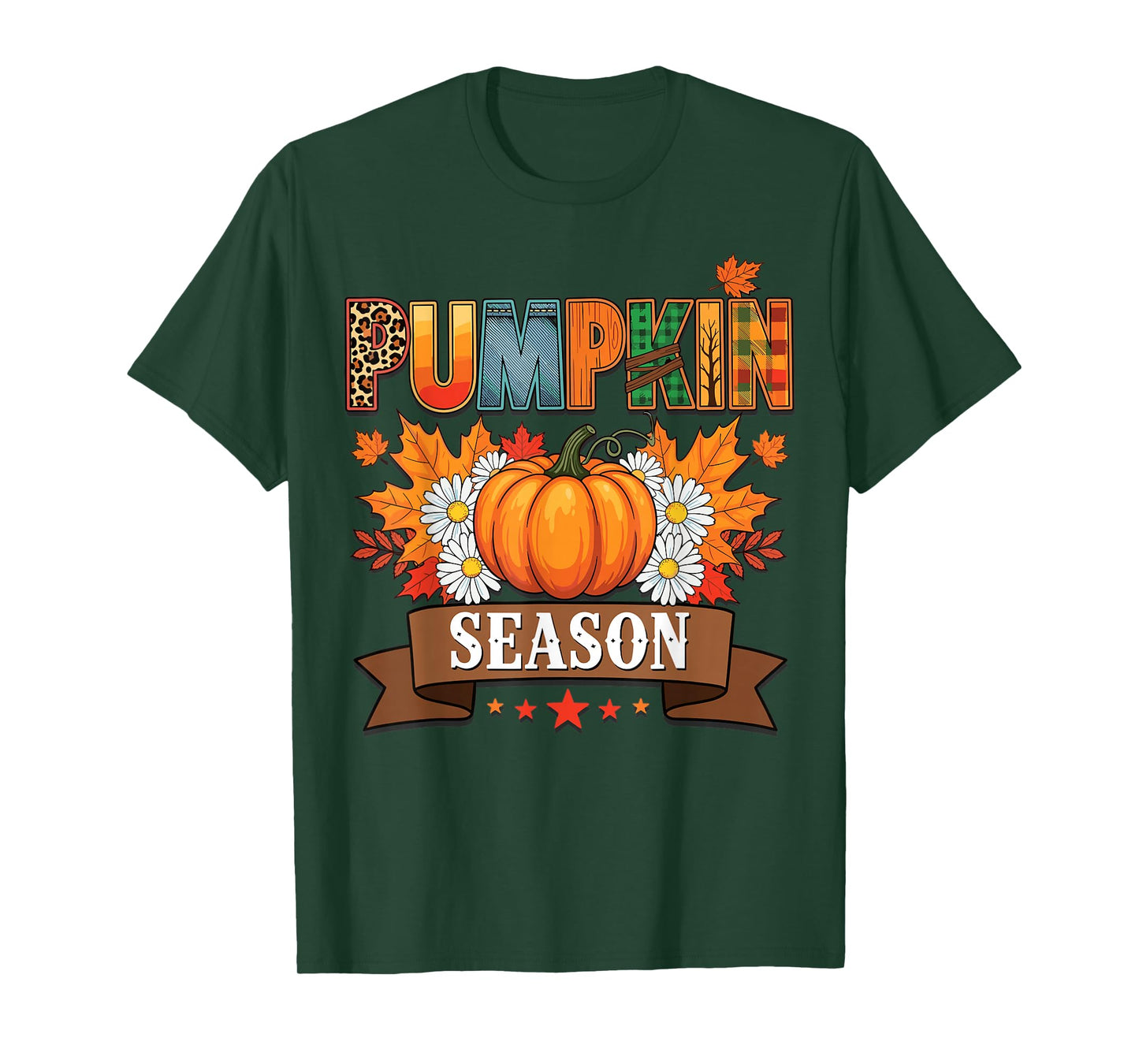 Pumpkin Season Fall Leaves Autumn Flowers Fun T-Shirt