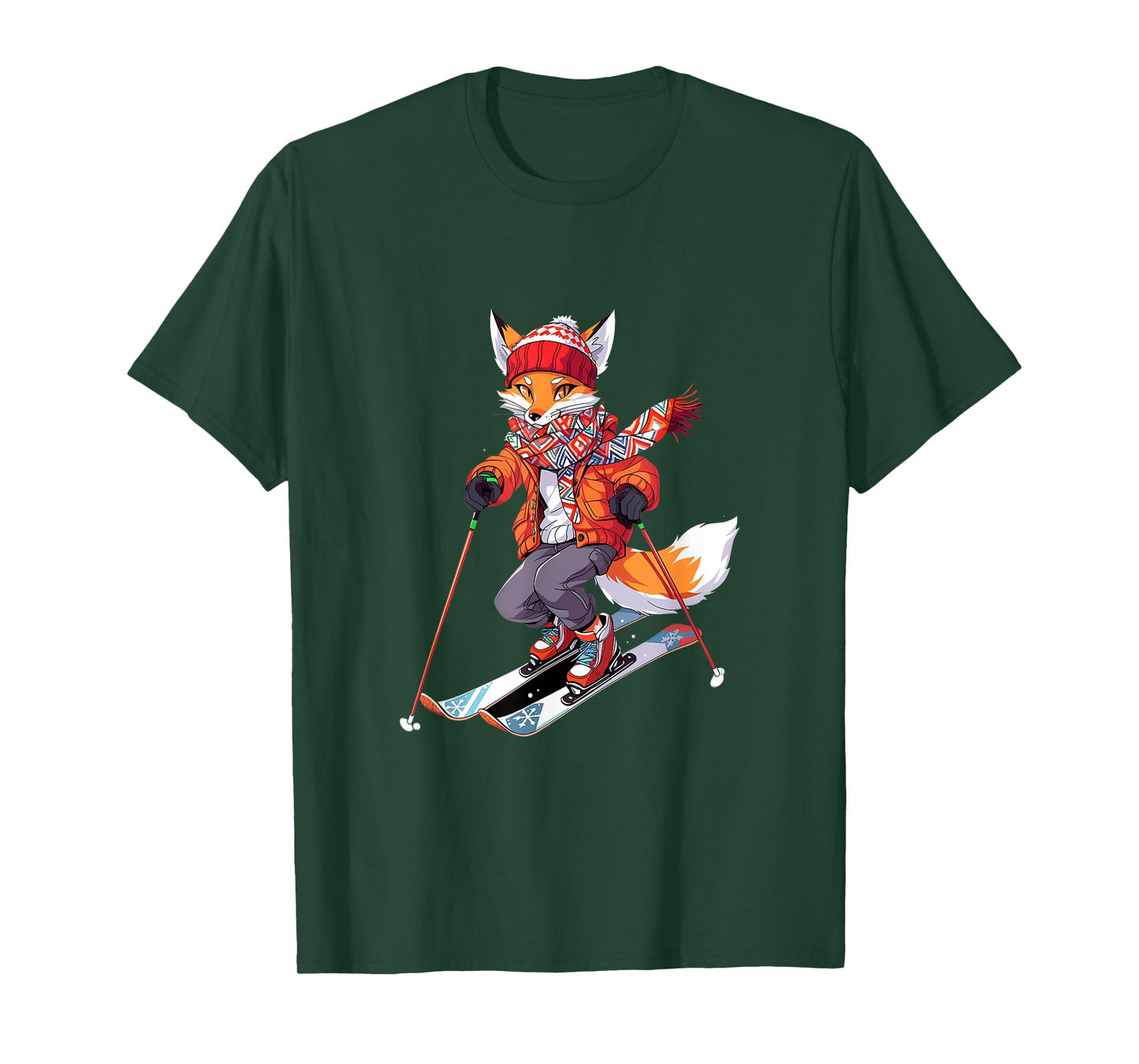 Fox Skiing Skier Ski Winter Snow T-Shirt