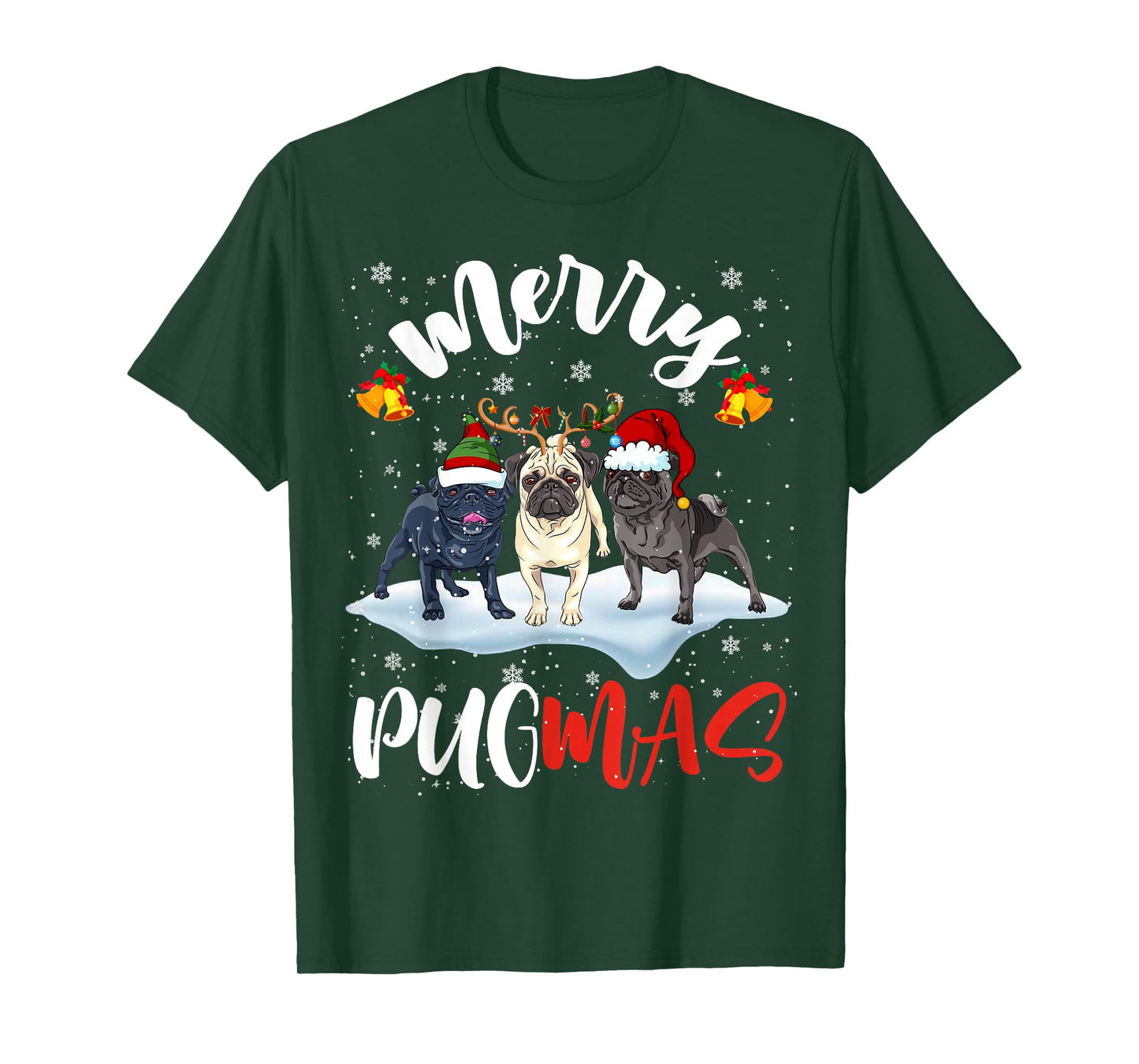 Merry Pugmas Funny Santa Reindeer Elf Pug Dog Christmas T-Shirt