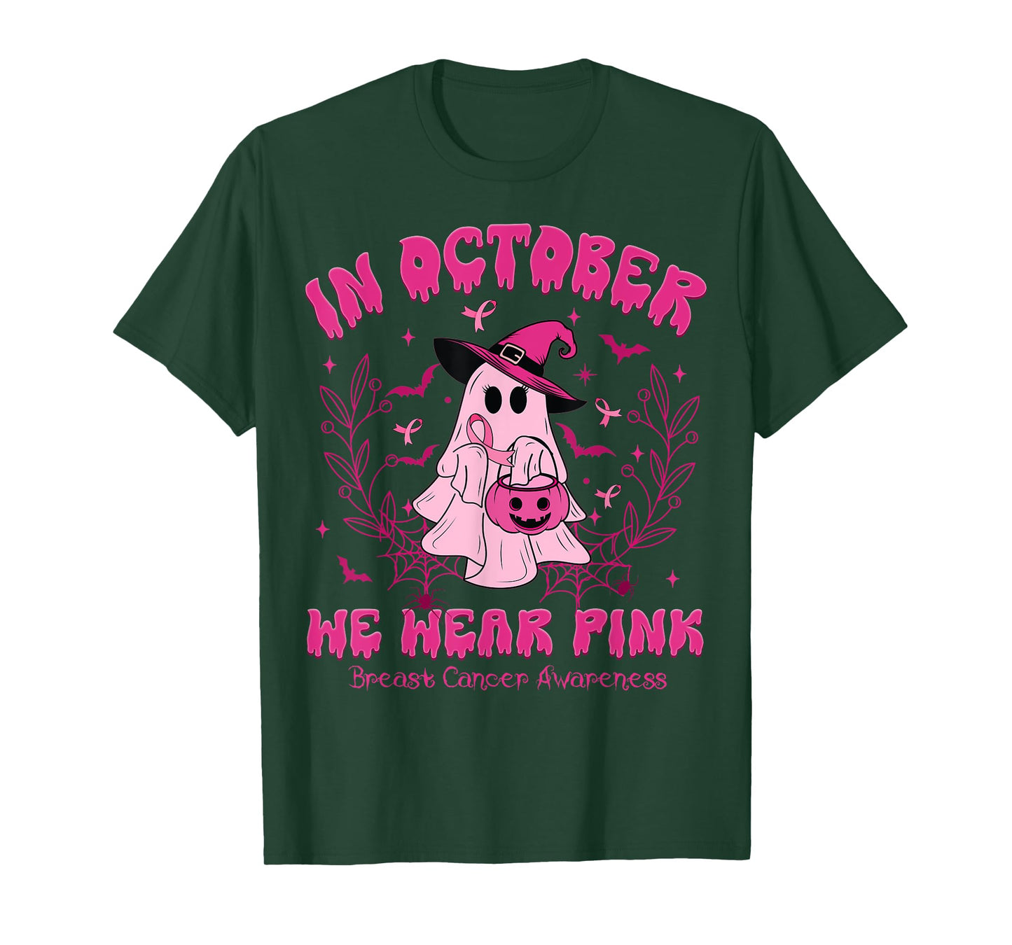 In October We Wear Pink Breast Cancer Awareness Halloween T-Shirt