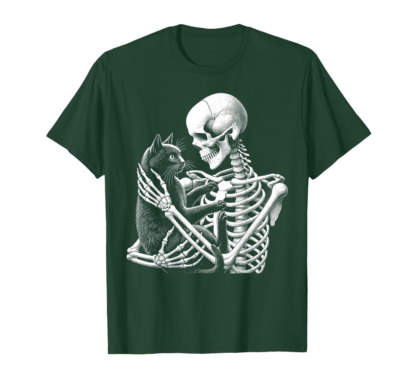 Skeleton Holding A Cat Funny Lazy Halloween Costume Skull T-Shirt