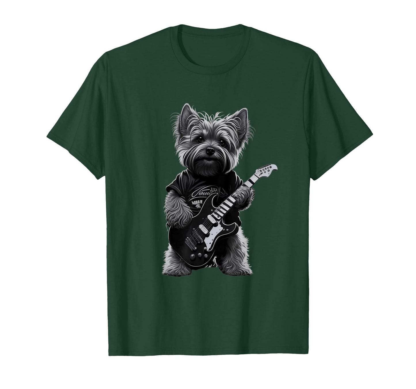 Funny Rock Dog Guitarist Rock Yorkie Playing Guitar T-Shirt