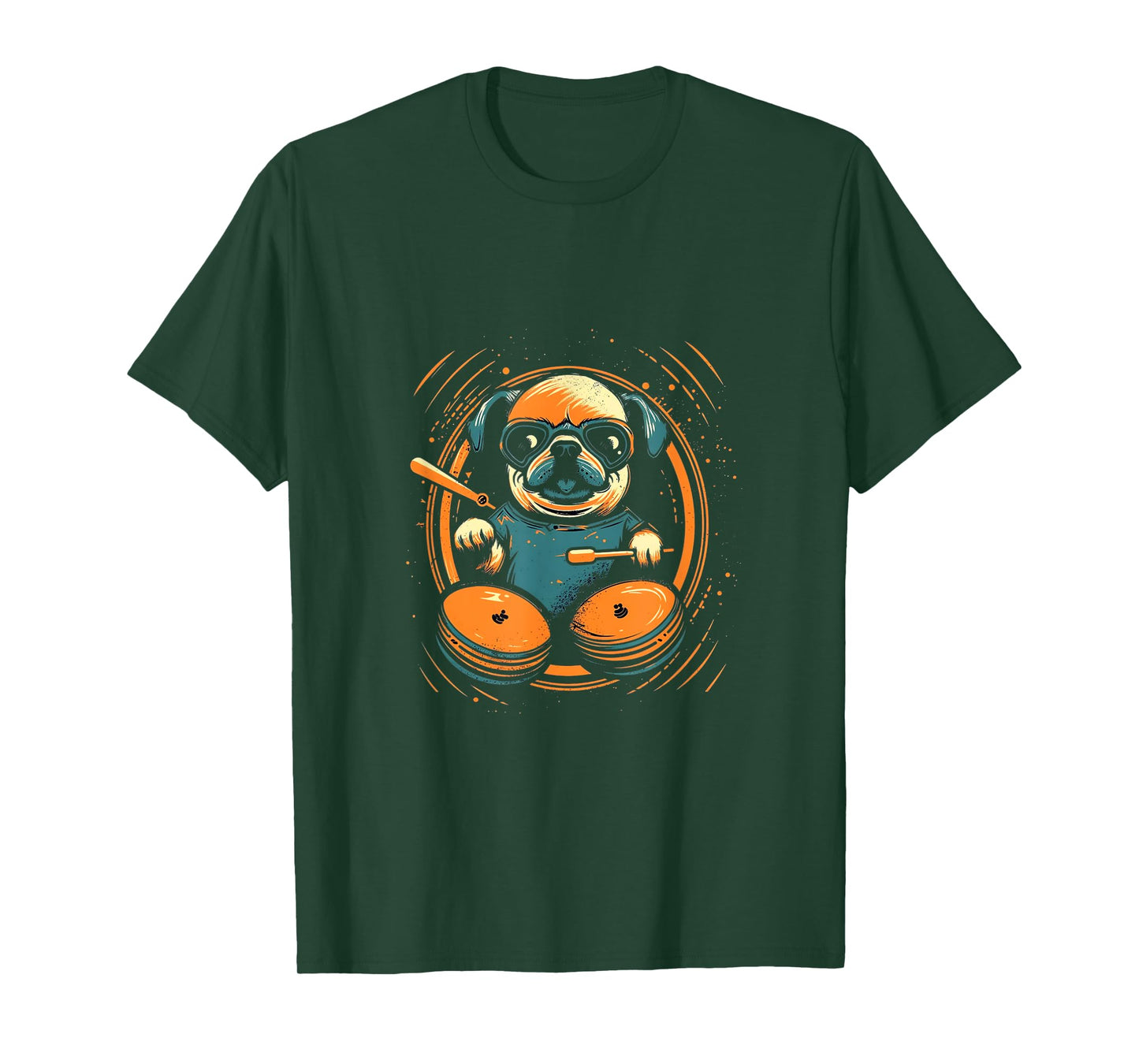 Pug Playing Drums Funny Drummer Drumming Drumset Drum Player T-Shirt