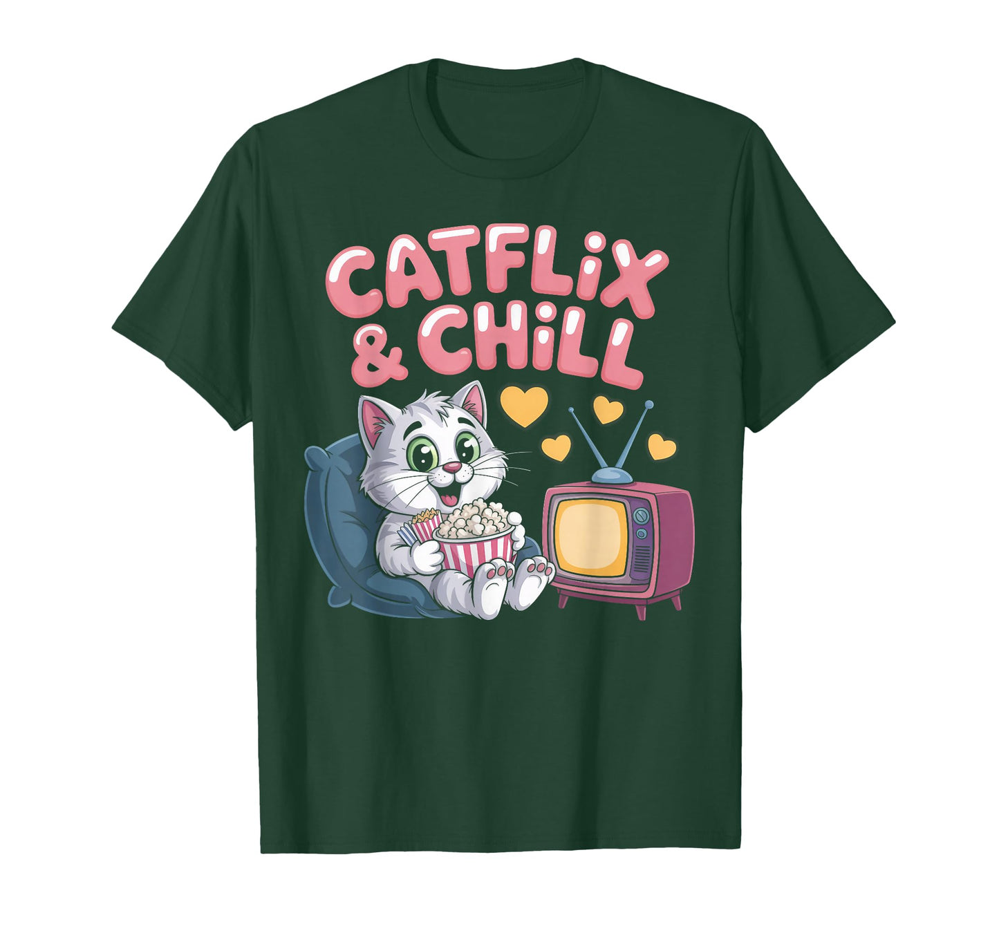 Catflix & Chill Cozy Cat Cartoon Relaxing Kitty Kawaii Art T-Shirt