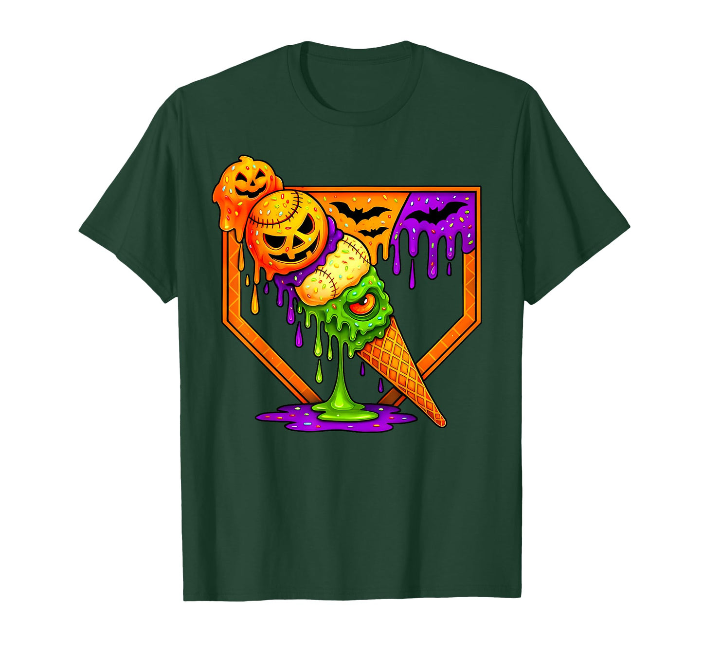 Baseball Ice Cream Cone Drip Home Plate Dripping Halloween T-Shirt