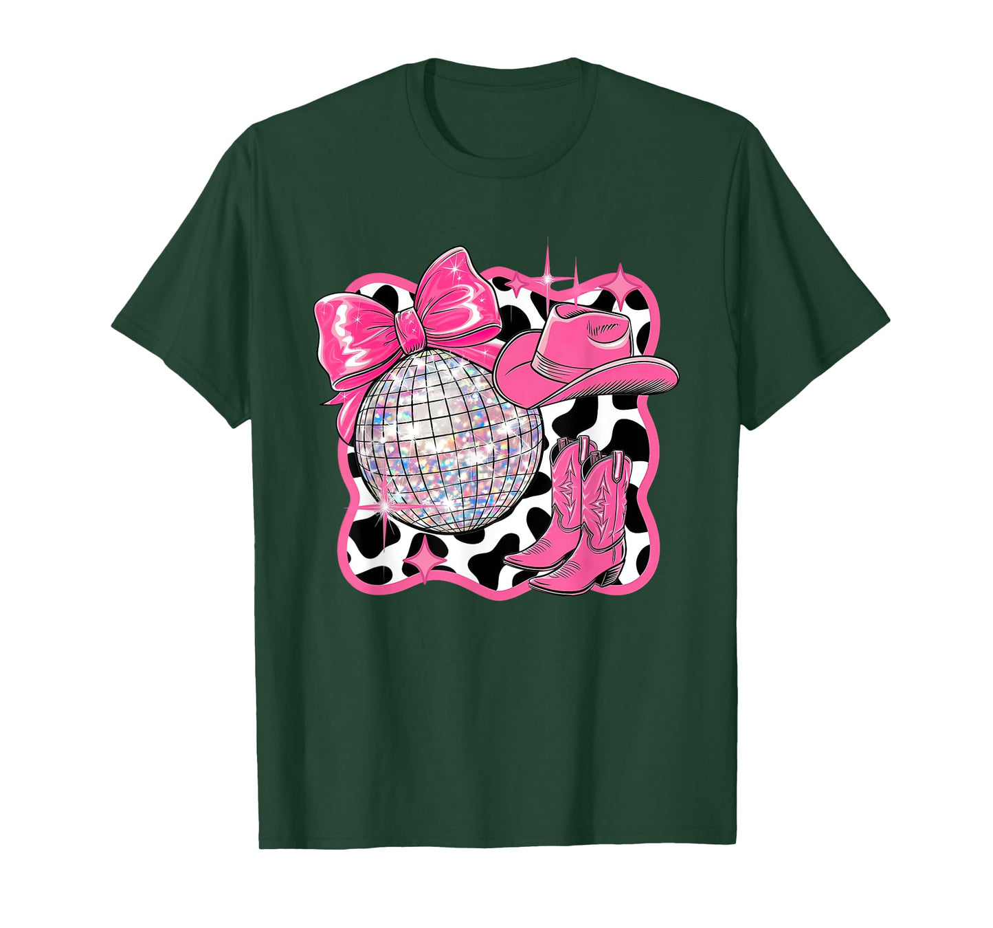 Aesthetic Coquette Western Cowgirl Cowboy Boot Hat Disco Bow T-Shirt