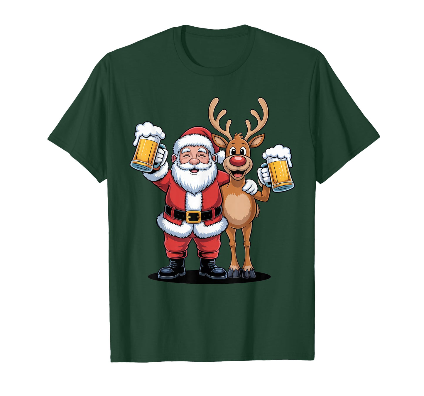 Santa and Reindeer Beer Lovers Funny Christmas Party Shirt T-Shirt