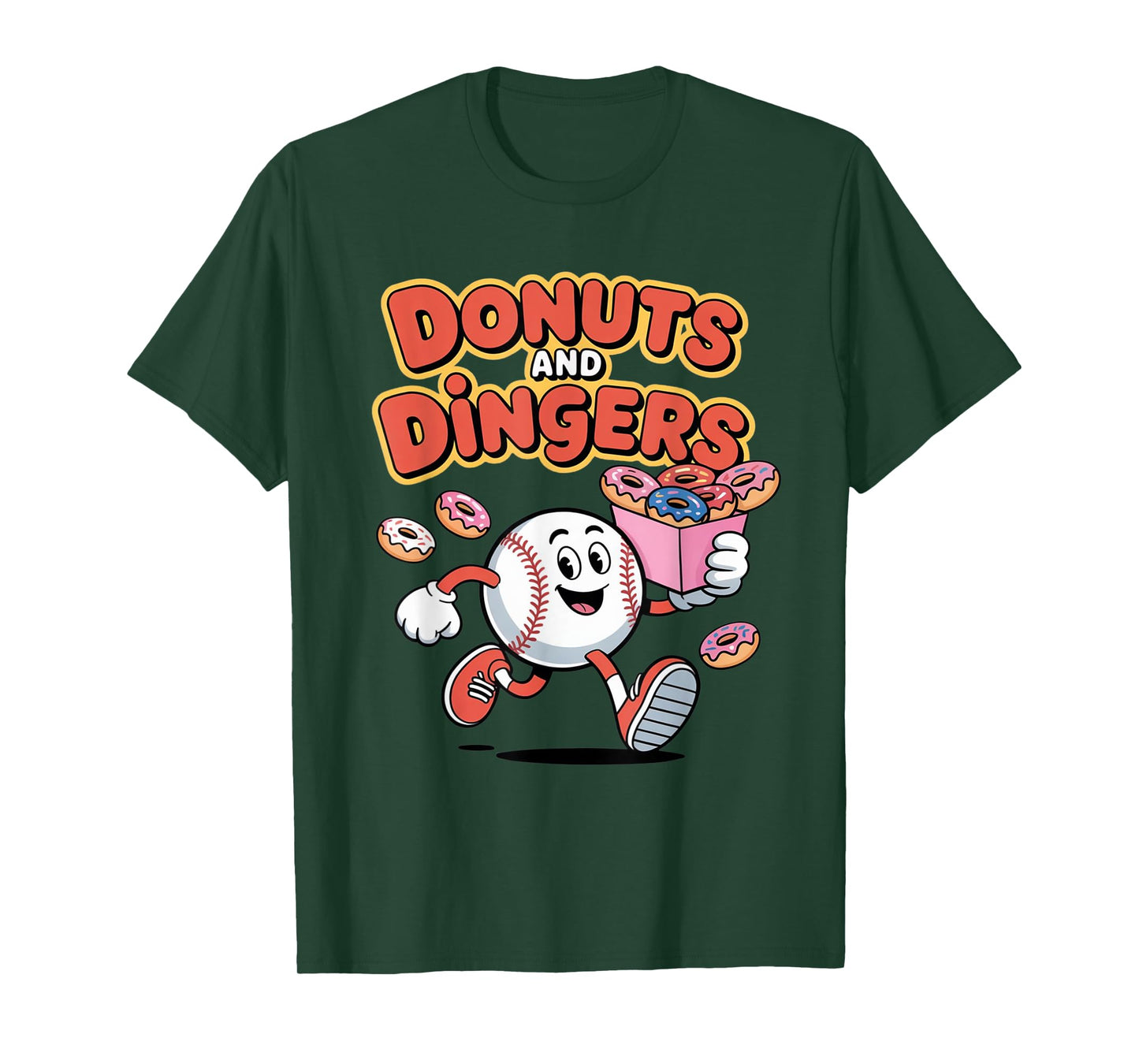Donuts and Dingers Funny Baseball Design T-Shirt