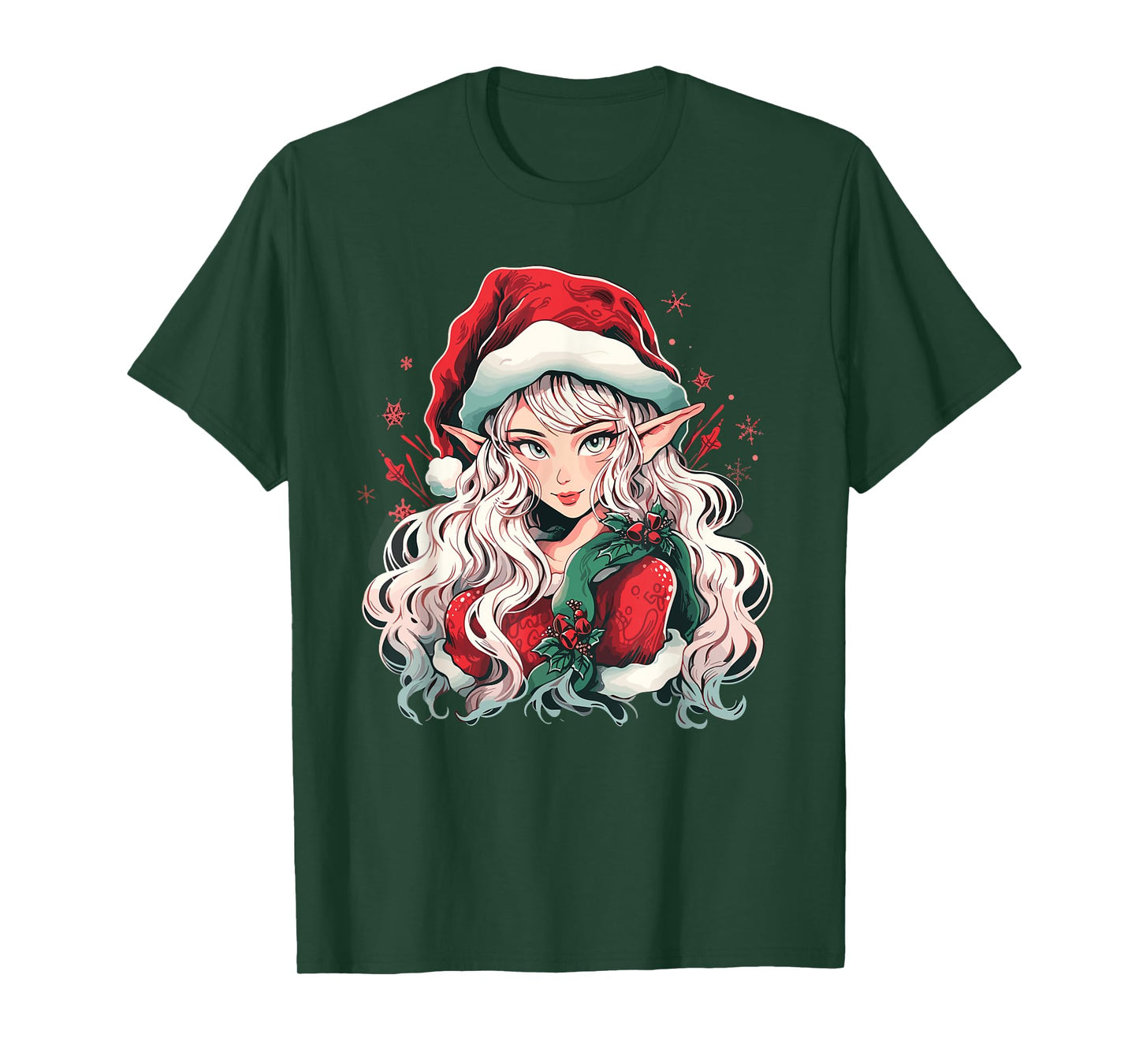 Christmas Elf Beautiful Anime Girl Cute Waifu Manga Graphic T-Shirt