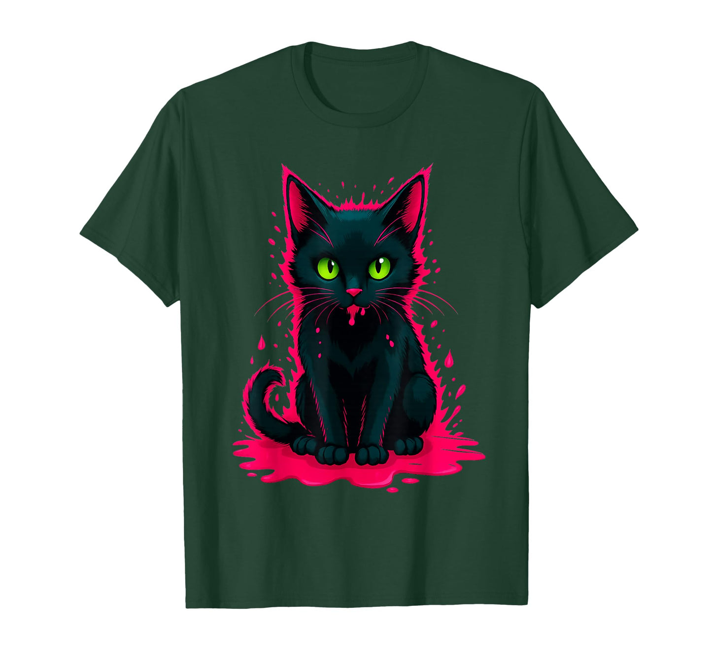 Cute Black Cat with Green Eyes Dripping Ice Cream T-Shirt