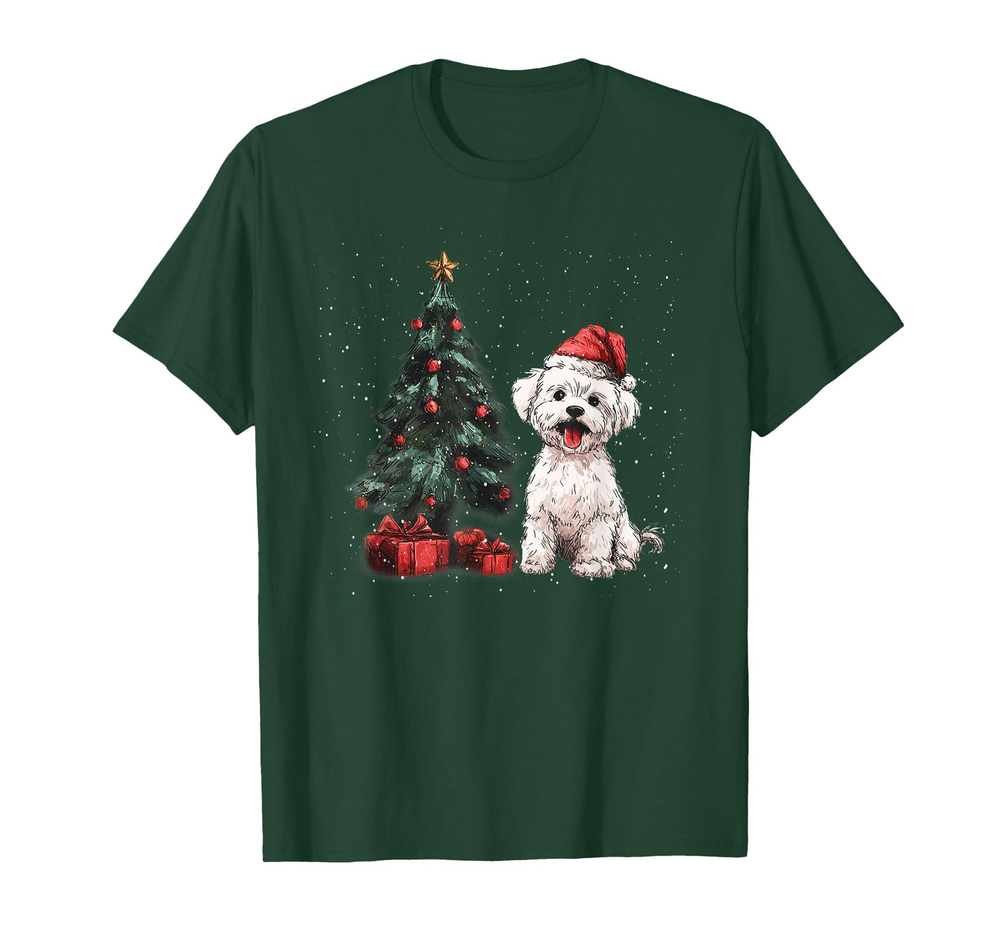 Funny Maltese Christmas Tree Dog Lights Xmas T-Shirt