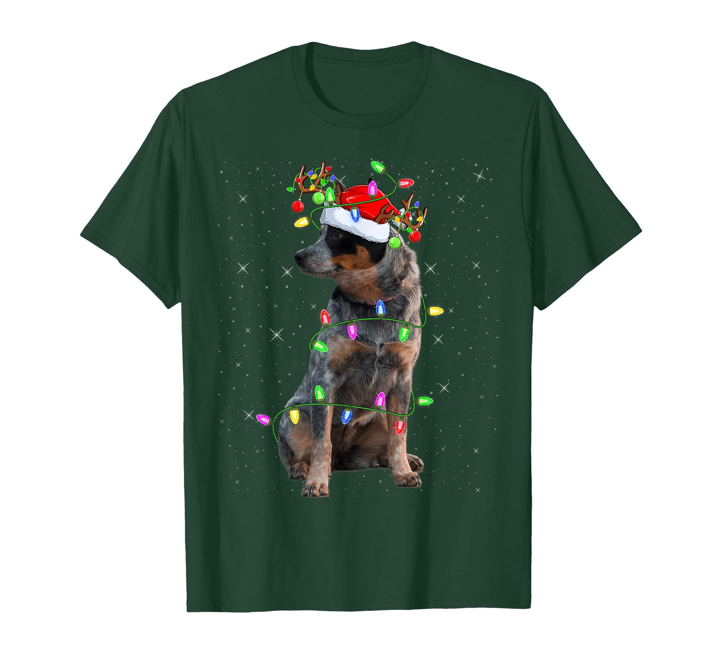 Xmas Holiday Lighting Santa Blue Heeler Dog Christmas Men Women Kids T-Shirt