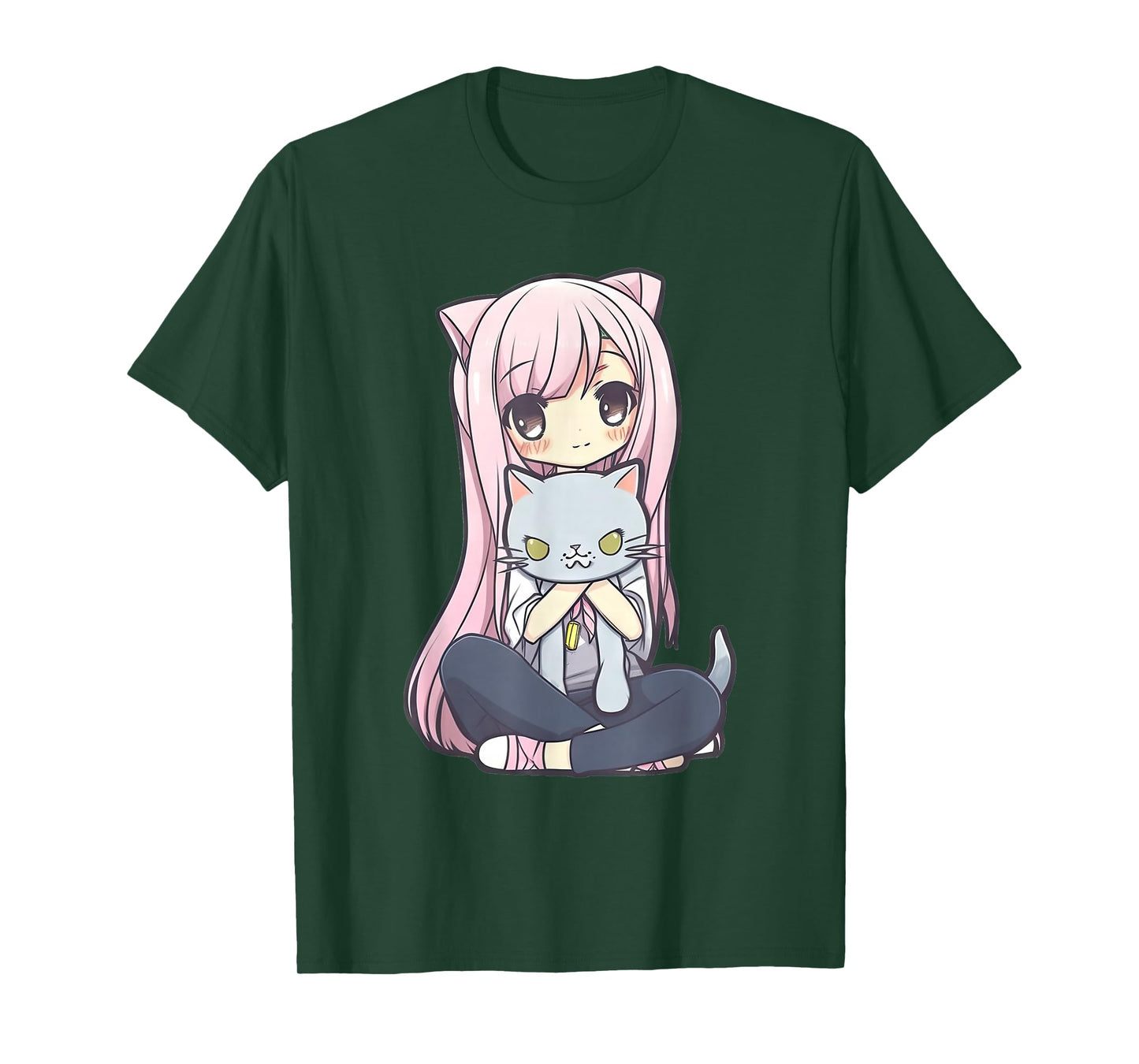 Anime and Cats Kawaii Cute Teen Otaku Girl with Cat T-Shirt