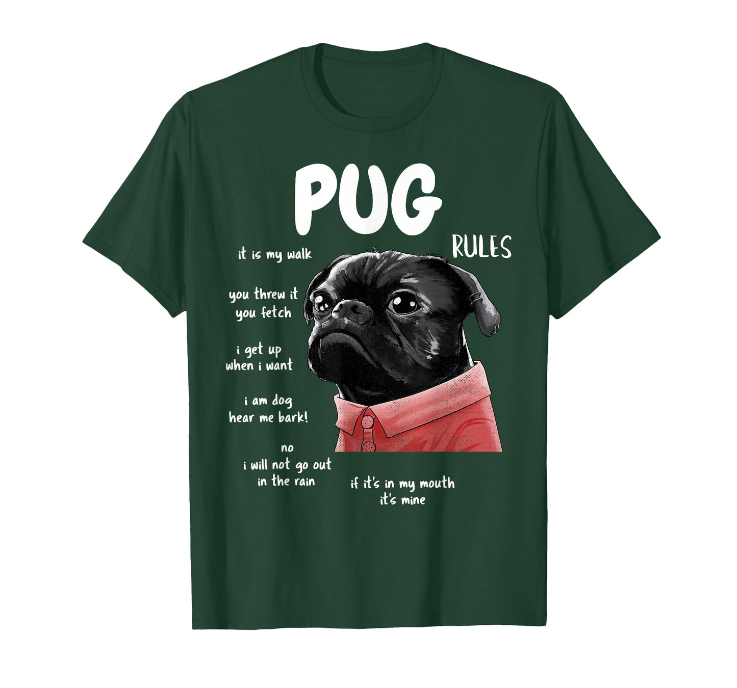 Cute Kawaii Funny Black Pug Dog Rules Gifts Men Women Kids T-Shirt Small