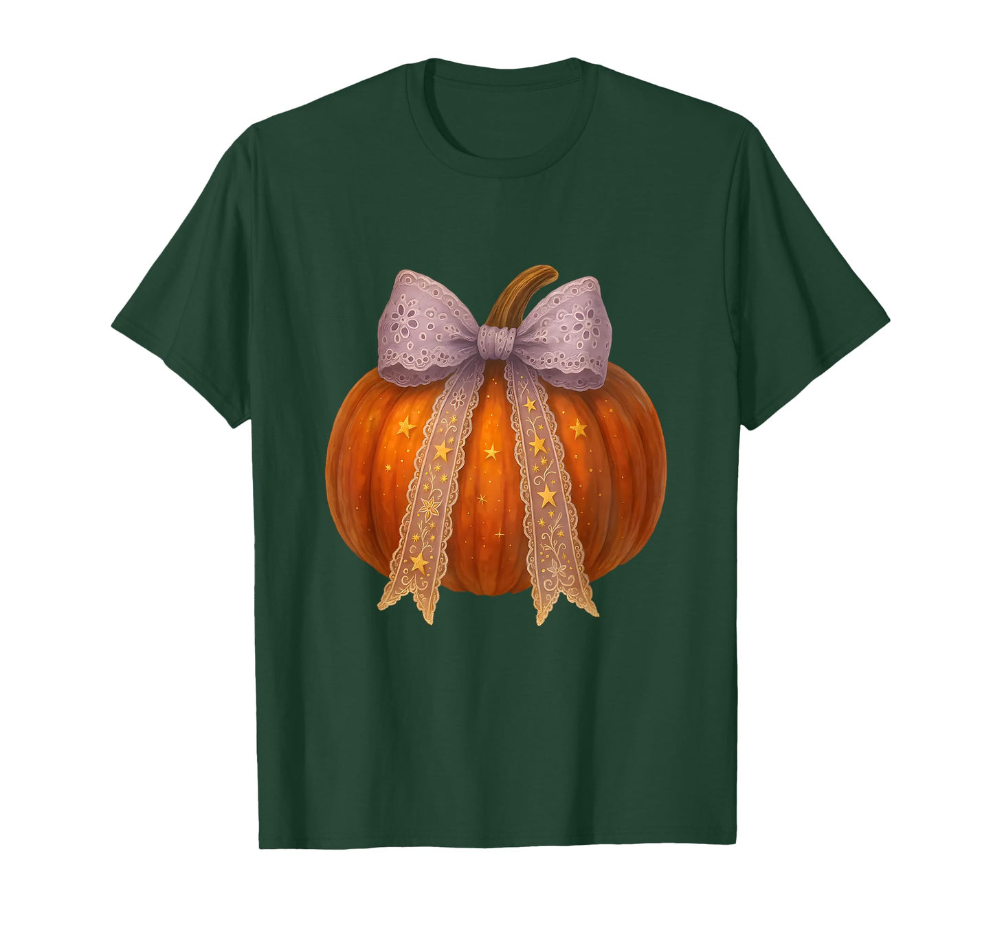 Coquette Pumpkin Stars Bow Fall Halloween Autumn Spooky Mama T-Shirt