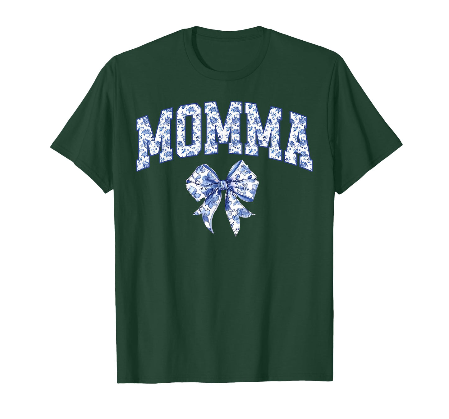 Momma Coquette Toile Blue Bow Floral Family Matching T-Shirt
