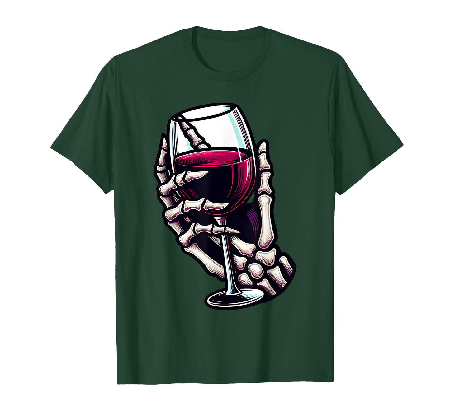 Funny Halloween Skeleton Hand Holding Wine Glass Costume T-Shirt
