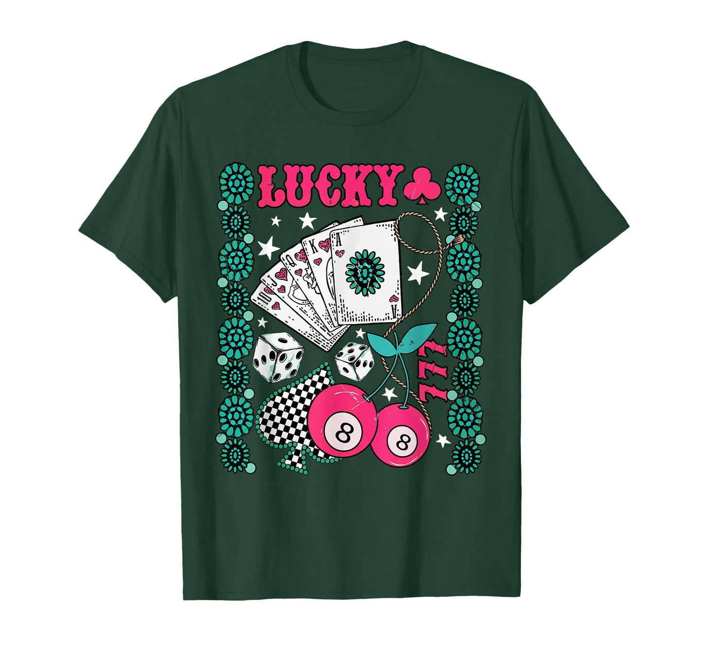 Retro Lucky Gambling Western Turquoise Cherry Dice Cowgirl T-Shirt