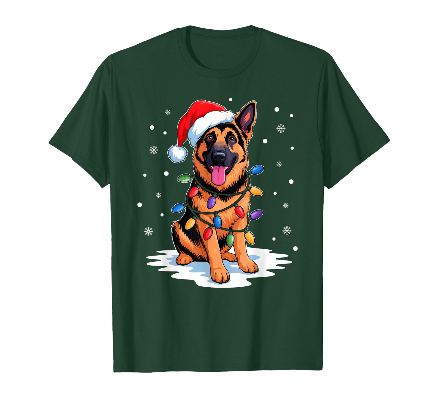 German Shepherd Christmas Lights Santa Hat Xmas Dog Lover T-Shirt