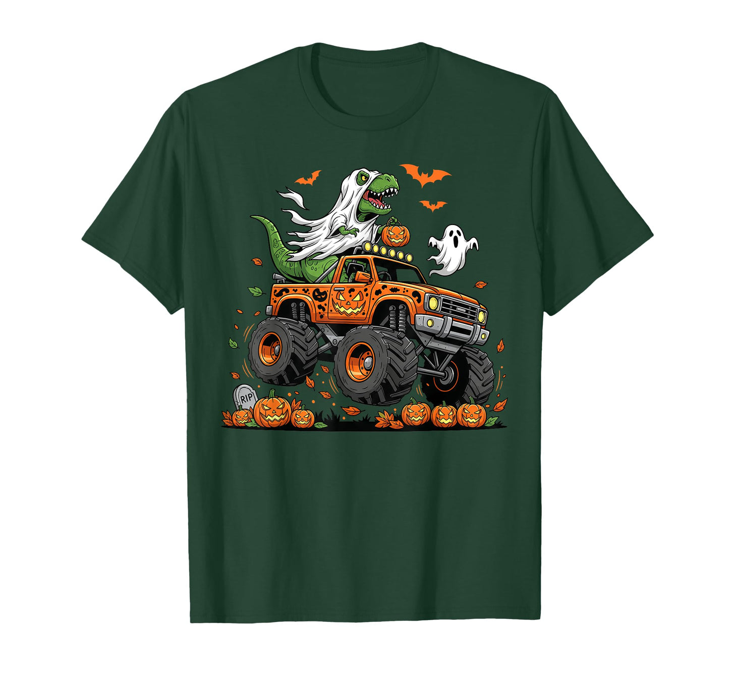 Dinosaur T-rex Riding Monster Truck Halloween Men Boy Kid T-Shirt