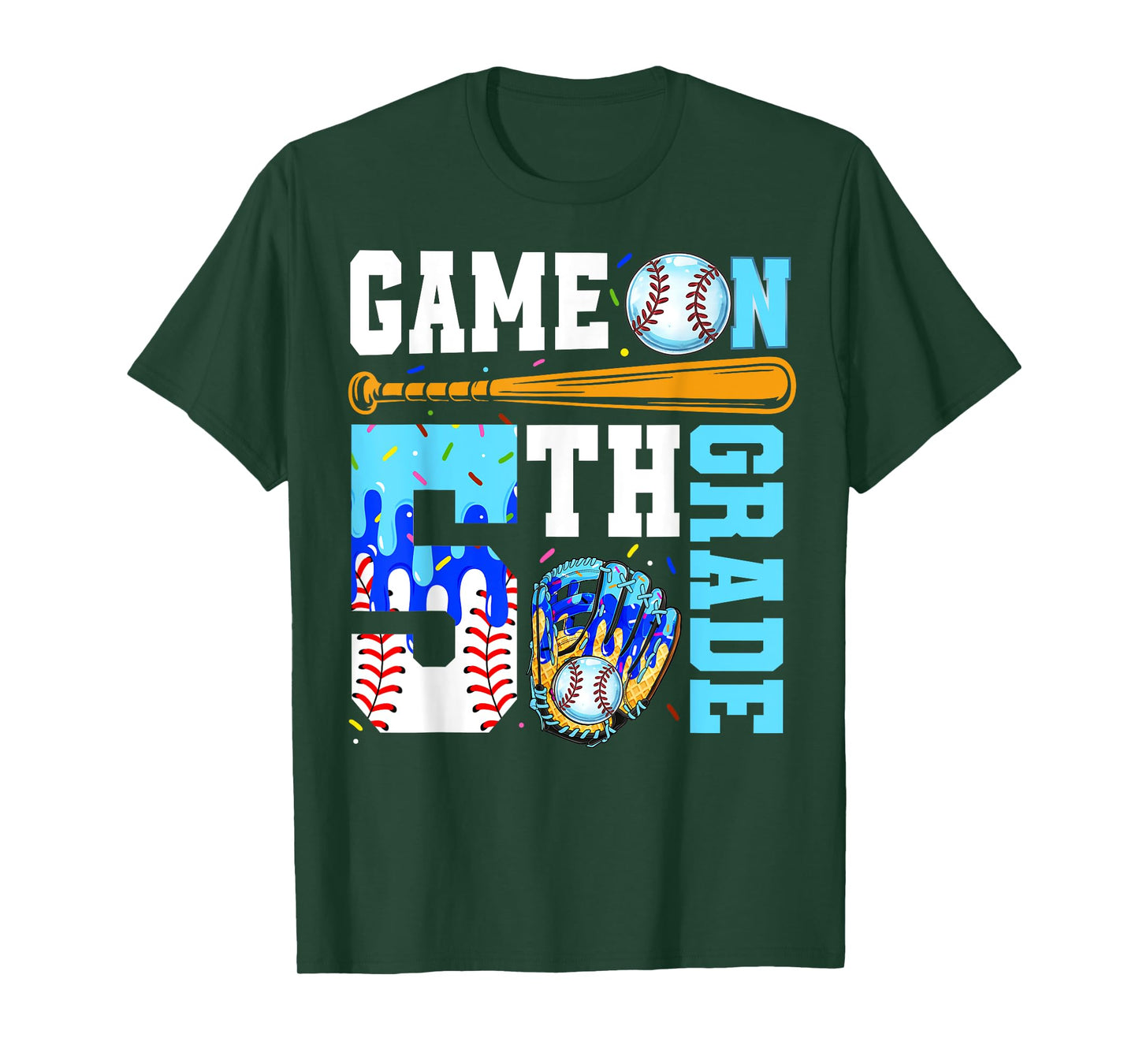 5th Grade Back To School Baseball Drip Ice Cream Game On T-Shirt