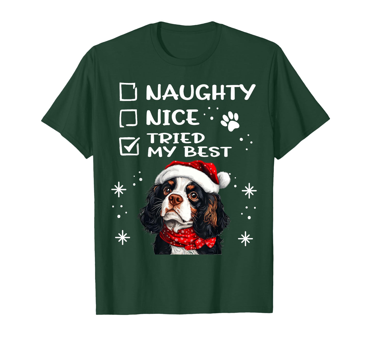 Cute Cavalier King Charles Spaniel Dog Christmas Naughty T-Shirt