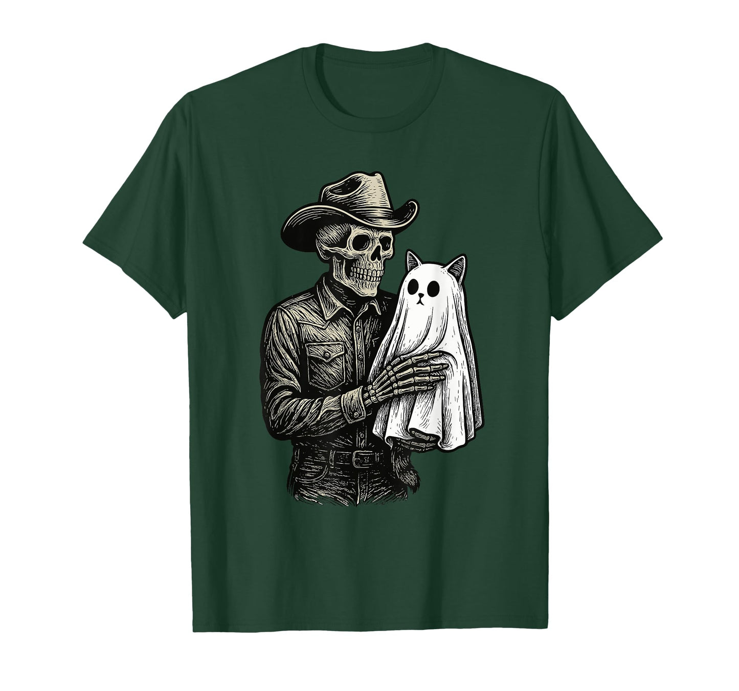 Skeleton Cowboy Ghost Cat Halloween Goth Dark Western Gothic T-Shirt