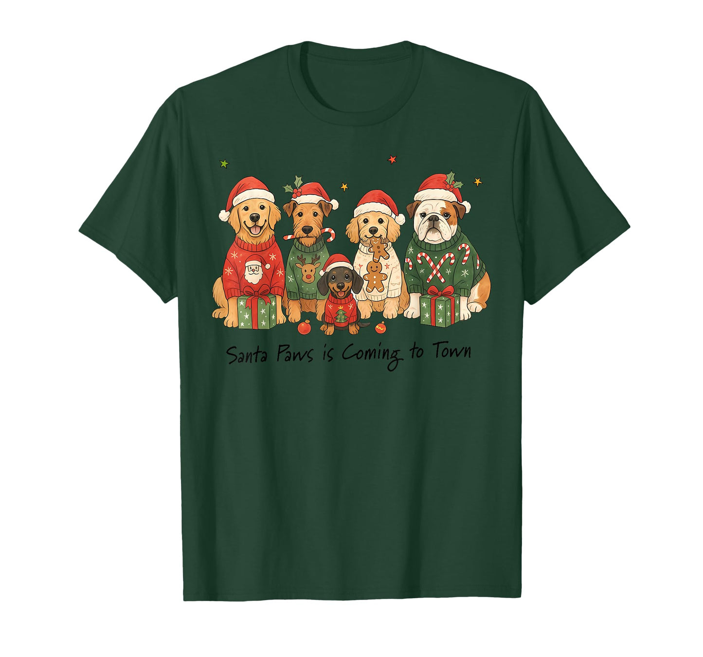 Funny Dog Santa Paws is Coming to Town Cute Christmas Dog T-Shirt