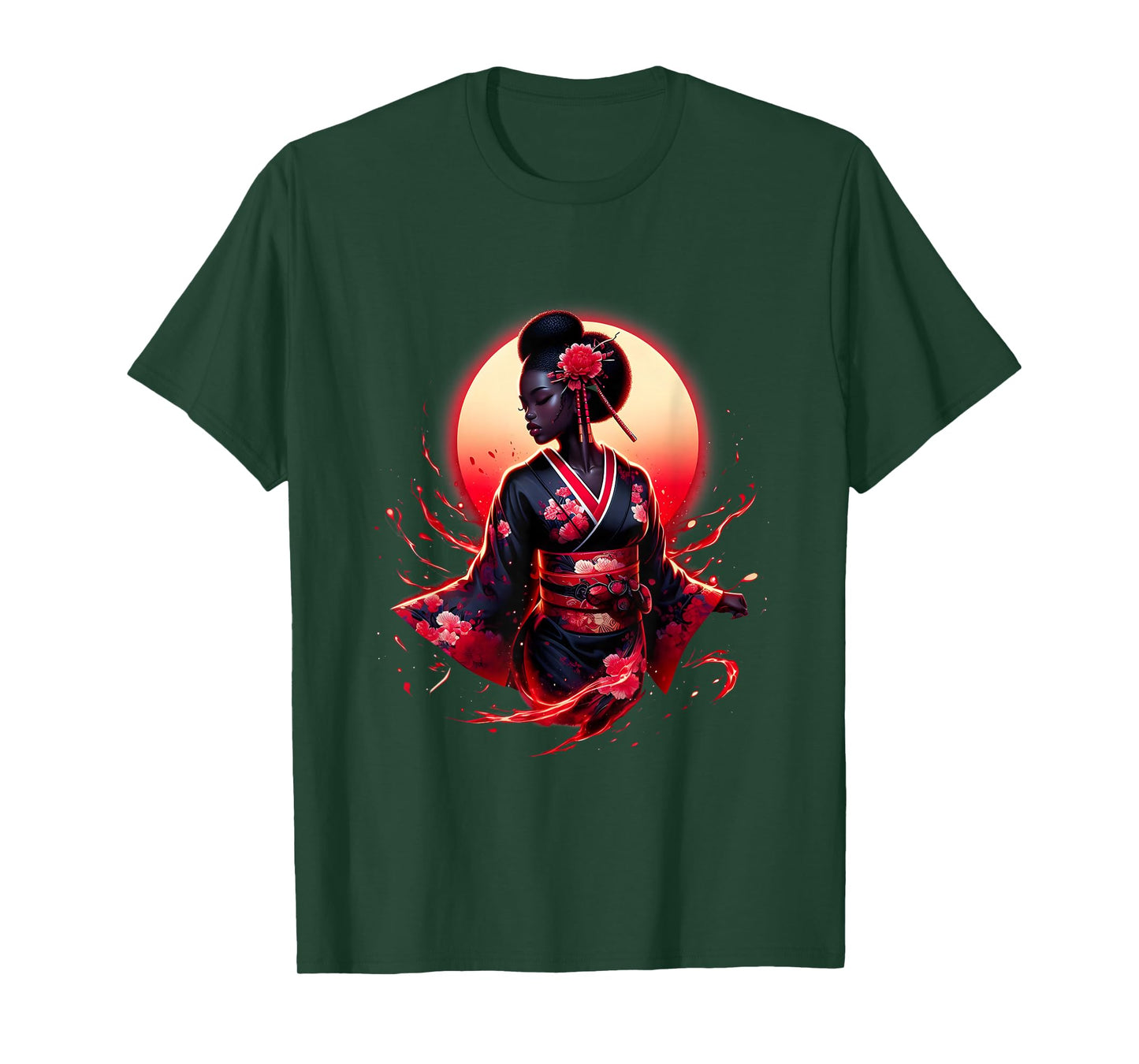 Samurai Girl Black Cat Women Black Woman Japanese Anime T-Shirt