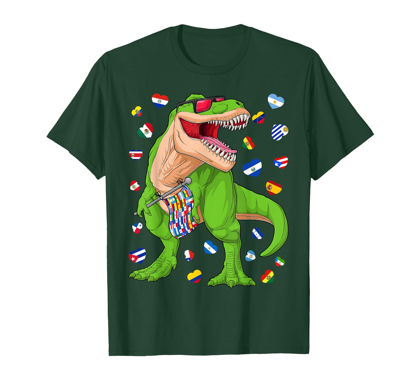 Hispanic Heritage Month T Rex Dinosaur All Hispanic Flags T-Shirt