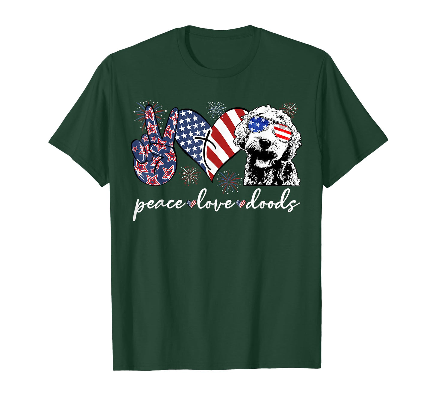 Peace Love Doods Goldendoodle USA Flag Doodle 4th of July T-Shirt