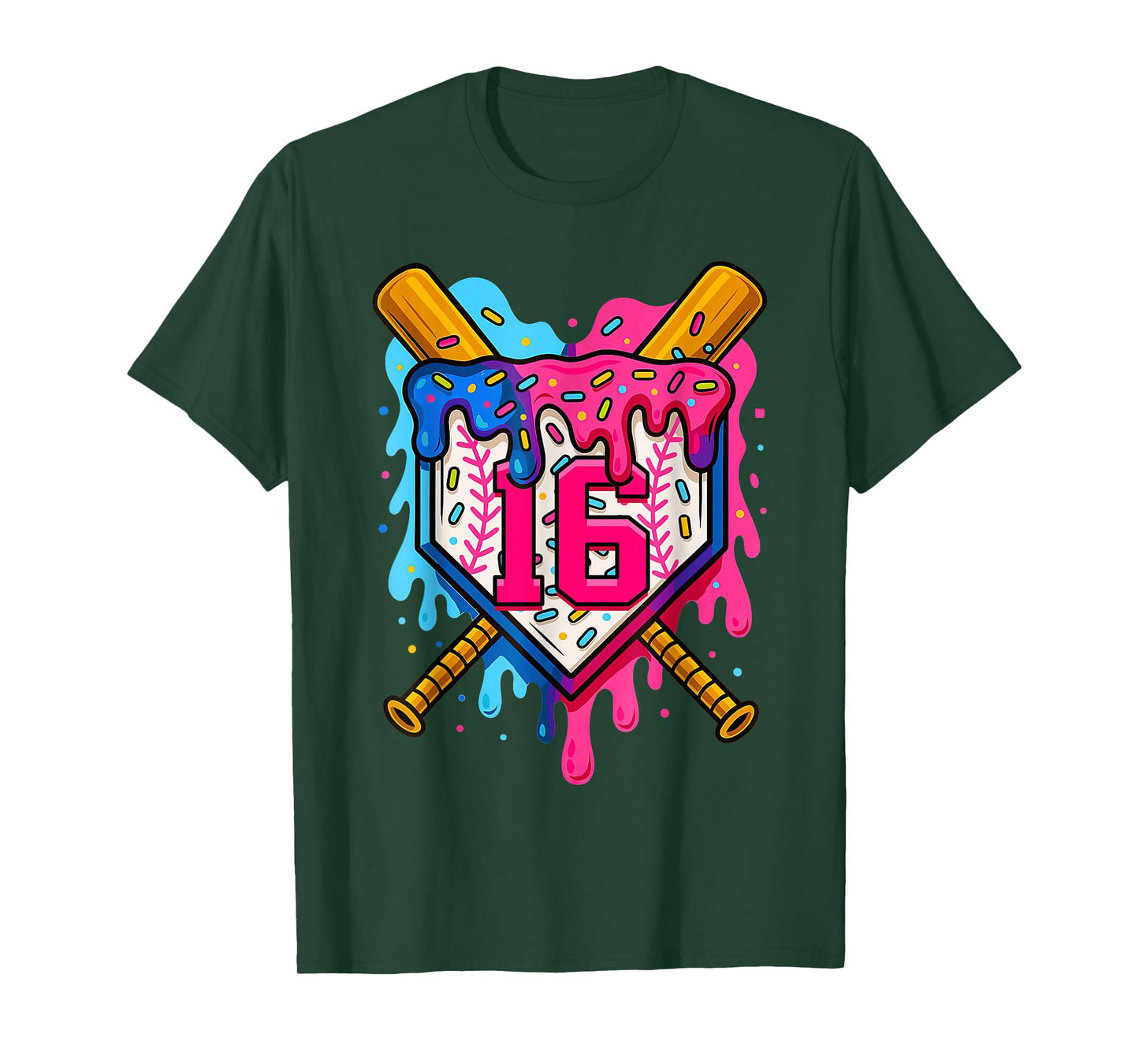16th Baseball Birthday Ice Cream Drip Boys Girls 16 Years T-Shirt