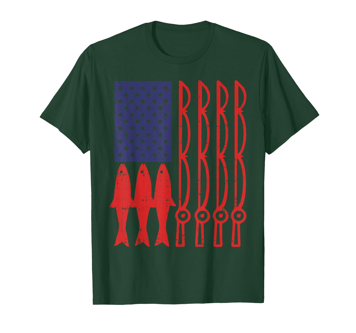 USA American Flag Fishing Rod Patriot Fisherman Dad Gift T-Shirt