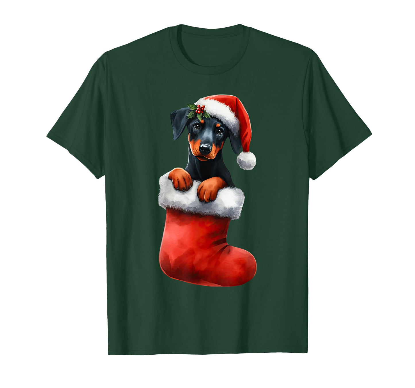 Doberman Pinscher In Sock Christmas Santa Hat Xmas Dog Lover T-Shirt