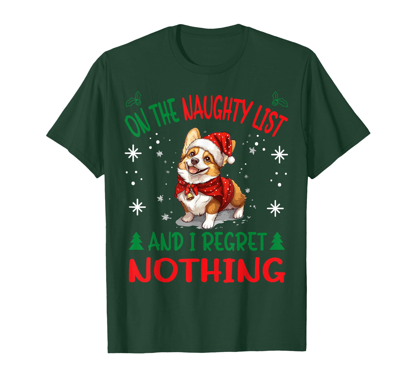 Cute Pembroke Welsh Corgi Dog Christmas On The Naughty List T-Shirt