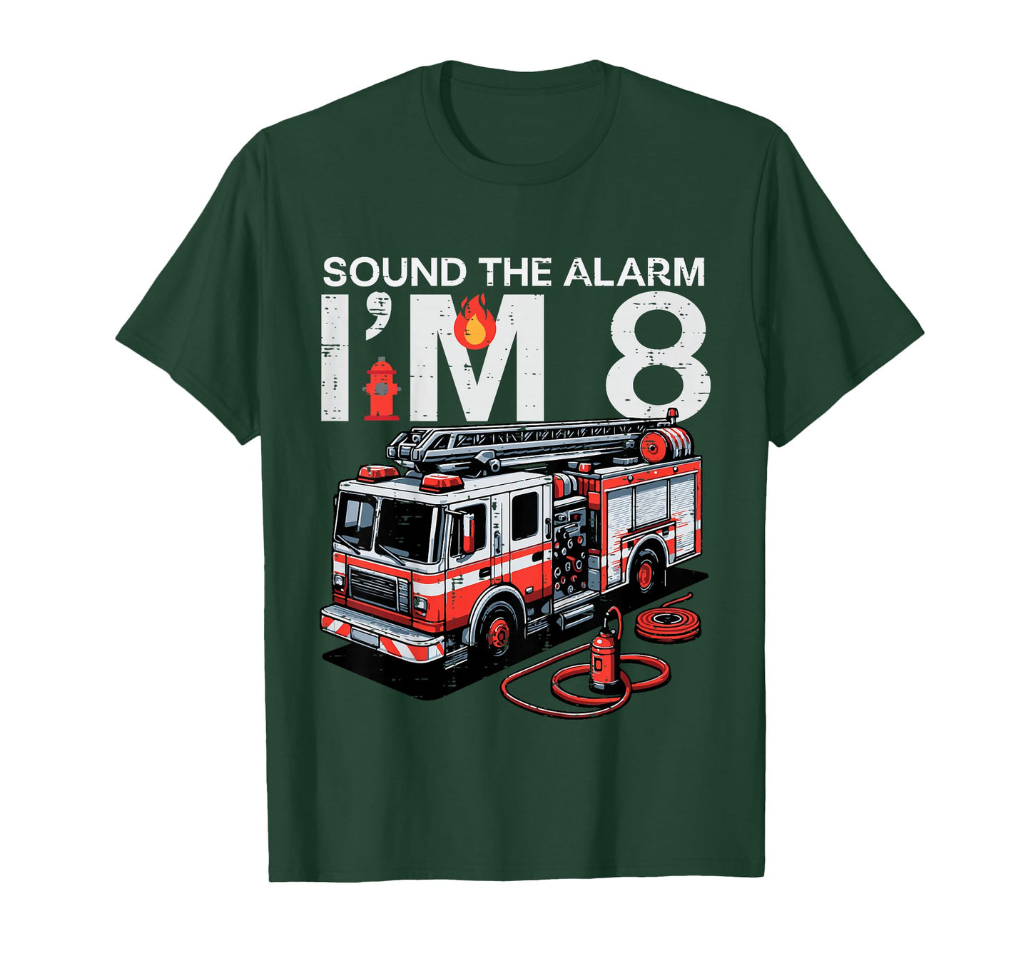 Kids Sound The Alarm Im 8 Fire Truck 8th Birthday Bday Boys Kids T-Shirt