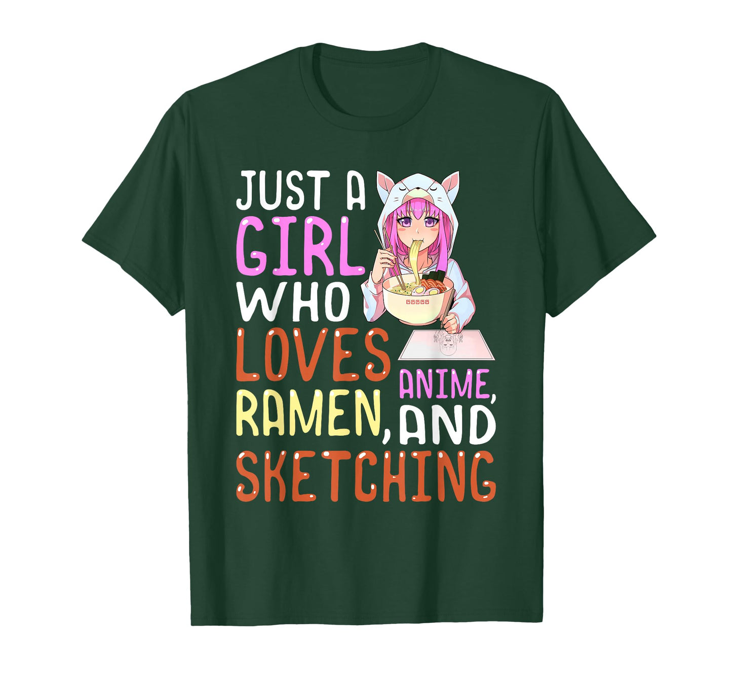 Girl Who Loves Anime Ramen and Sketching Kawaii Teen Girls T-Shirt Small