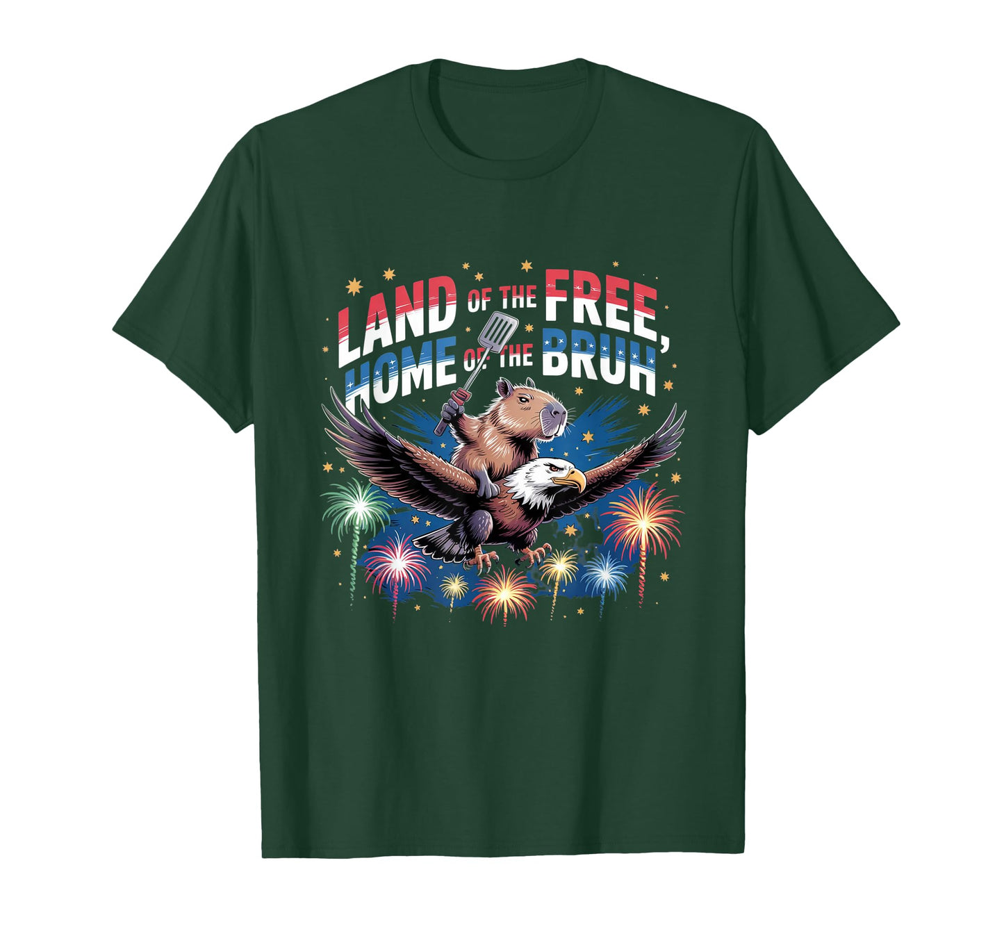 Capybara 4th of July Bald Eagle Patriotic Home of Bruh T-Shirt