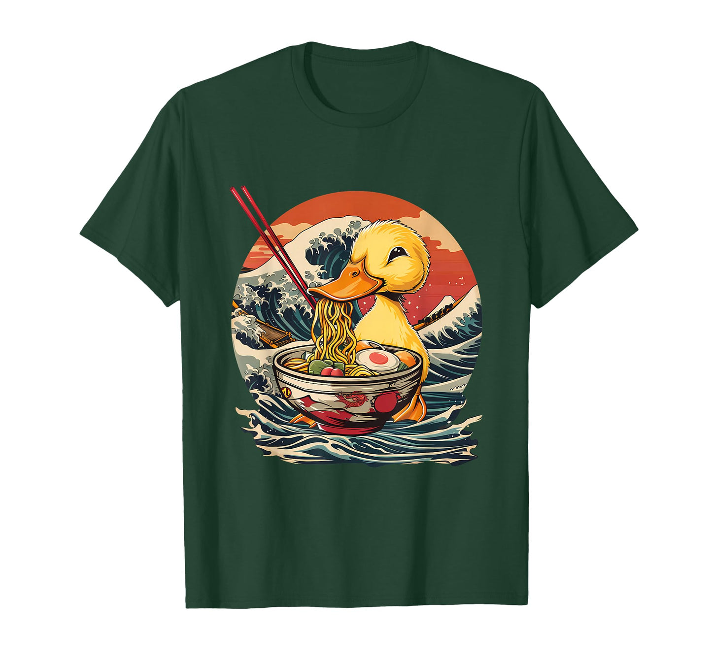 Duck Eating Ramen Noodles Waves Artwork Duck Ramen Bowl T-Shirt