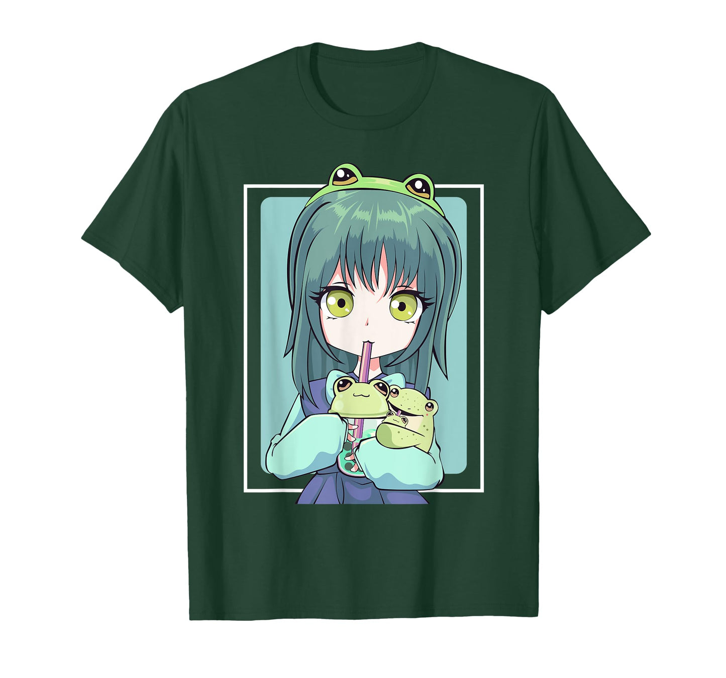 Anime Girl for Frog Lovers and Kawaii Boba Tea Frog Teens T-Shirt