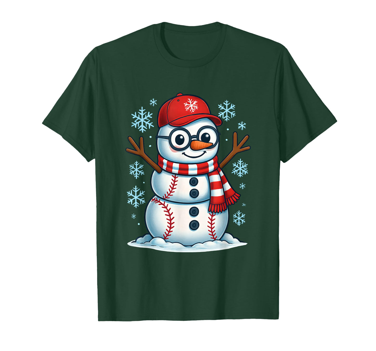 Christmas Baseball Snowman Xmas Pajamas Women Men Boys T-Shirt
