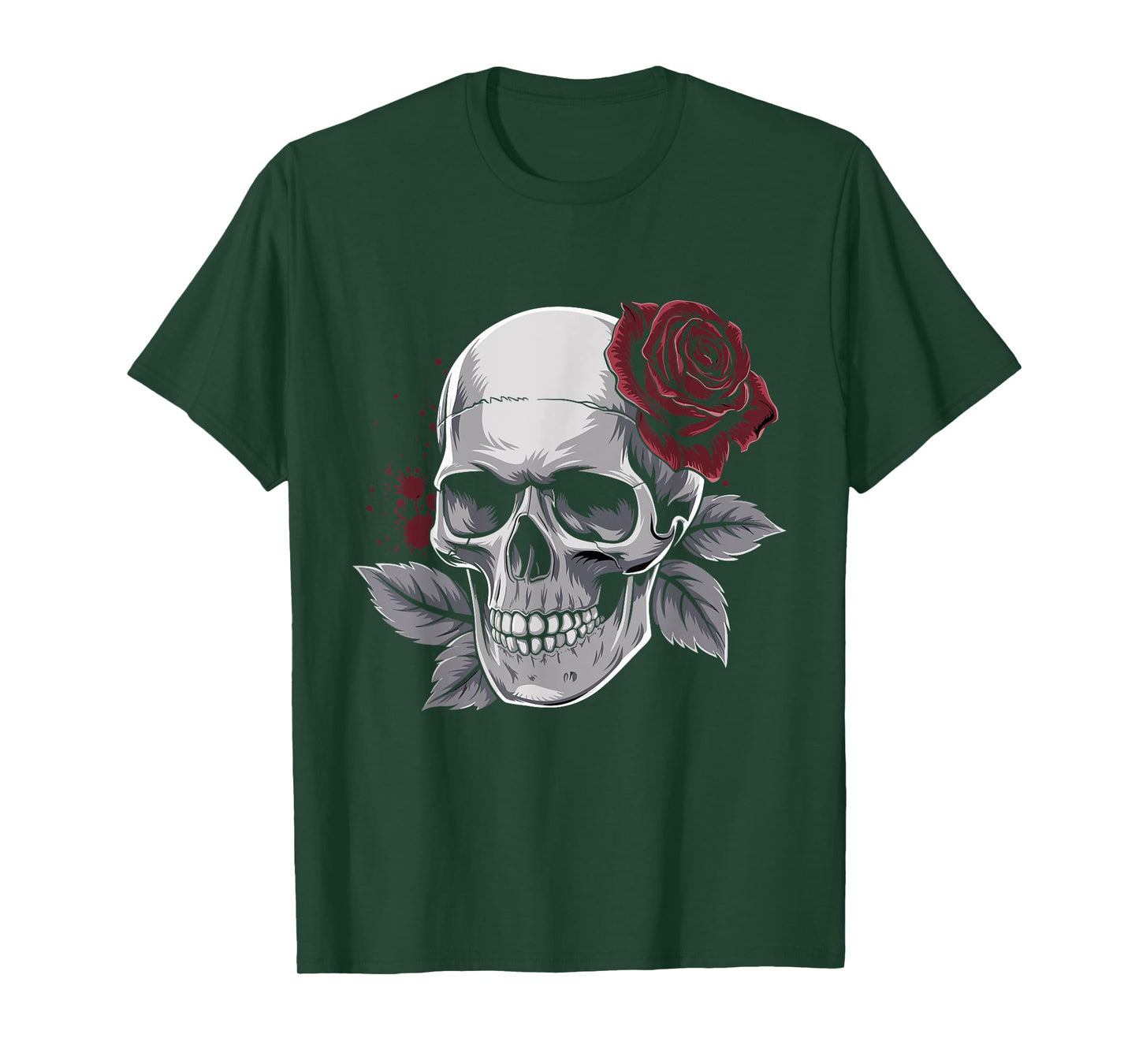 Rose Skeleton Skull Hand with Red Flower Design T-Shirt