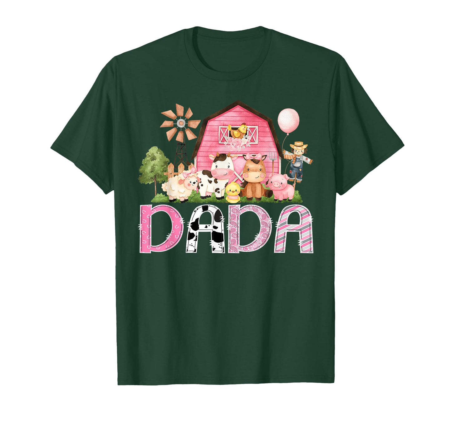 Dada Pink Farm Cow Birthday Girl Matching Family T-Shirt