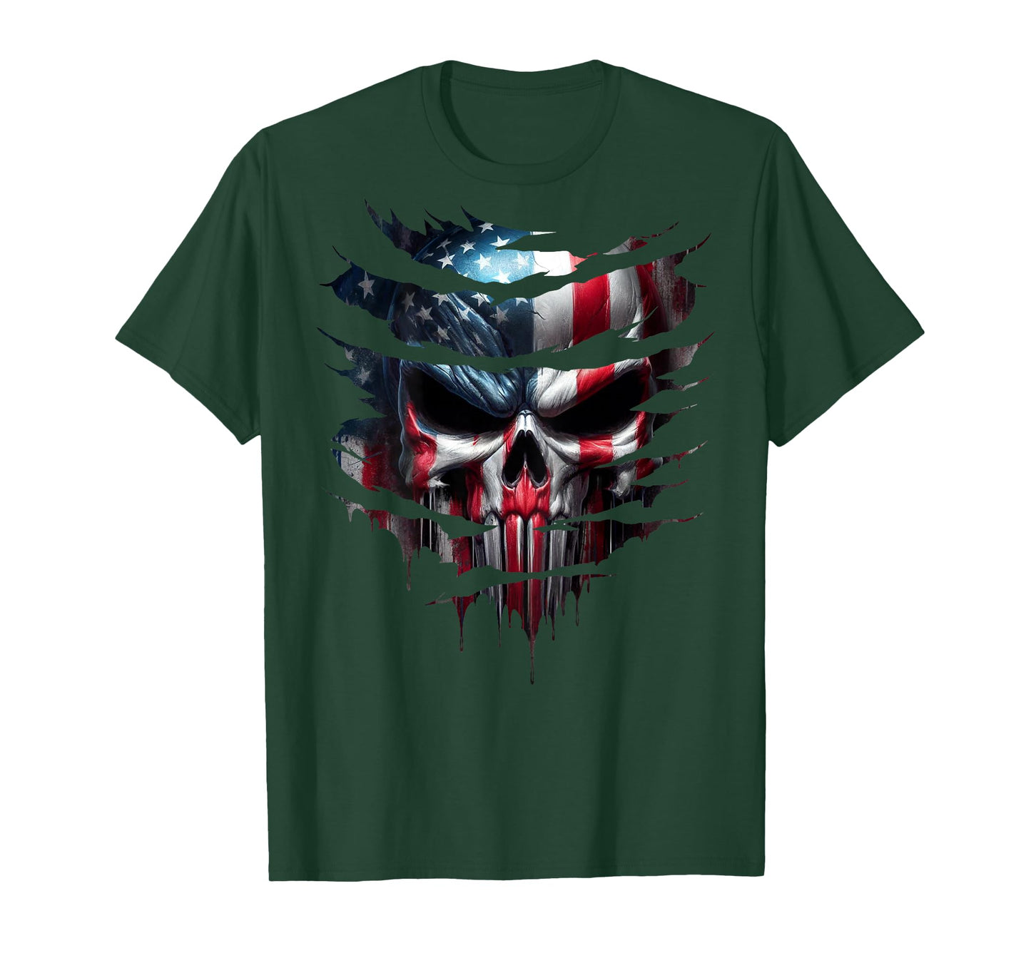 American Skull Patriotic Flag USA Grunge Style Graphic T-Shirt for Women Men