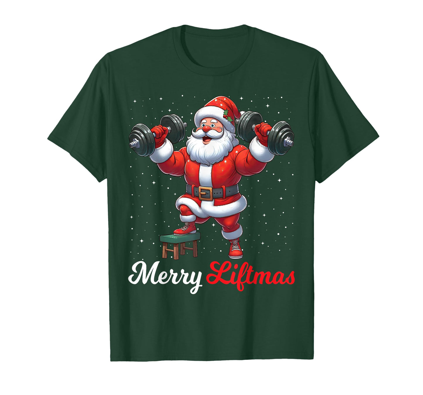 Merry Liftmas Santa Weightlifting Gym Fitness Christmas Snow T-Shirt