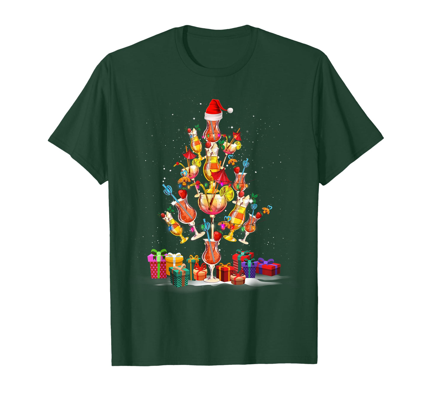 Cocktail Glasses Santa Hat Christmas Tree Drinks Xmas Pajama T-Shirt